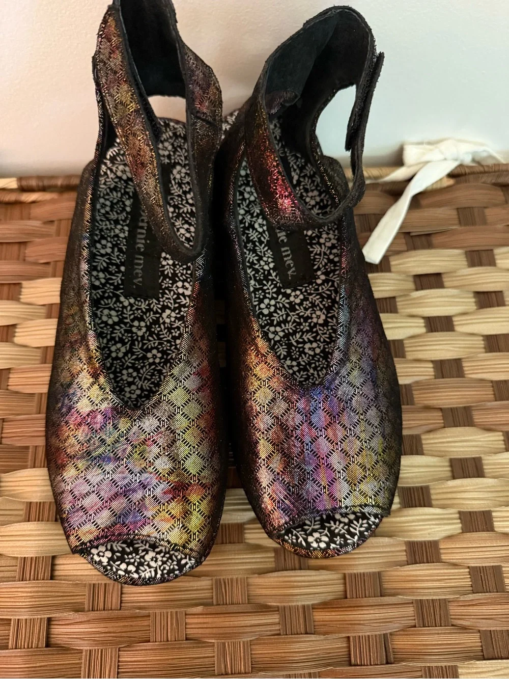 bernie mev. Multicolor Metallic Peep-Toe Platform Slingbacks